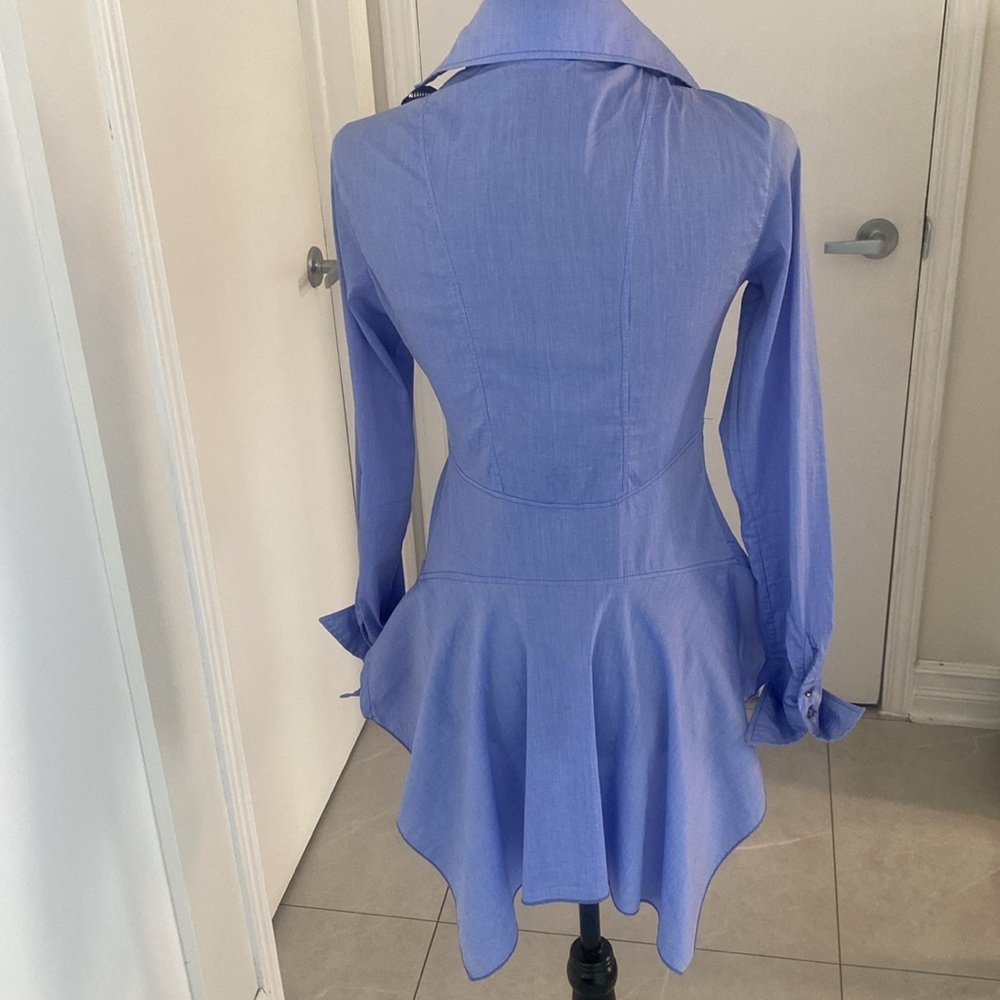 Les Chineuses Paris Women's Blue Ruffled Button-Up Blouse Size XX-Small - Picture 8 of 13